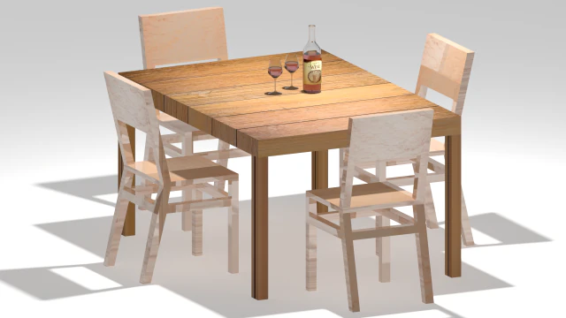 solid wood table with bottle wine 3D Model .c4d .max .obj .3ds .fbx .stl .blend