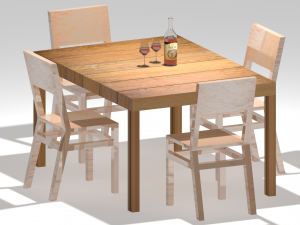 solid wood table with bottle wine 3D 모델