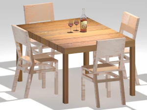 solid wood table with bottle wine 3D Model