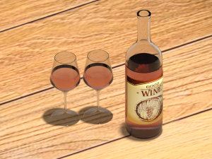 solid wood table with bottle wine 3D-Modell