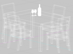 solid wood table with bottle wine 3D-Modell