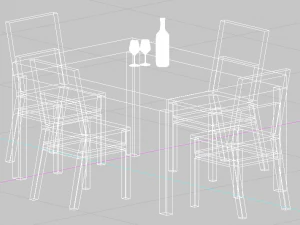 solid wood table with bottle wine 3D Model