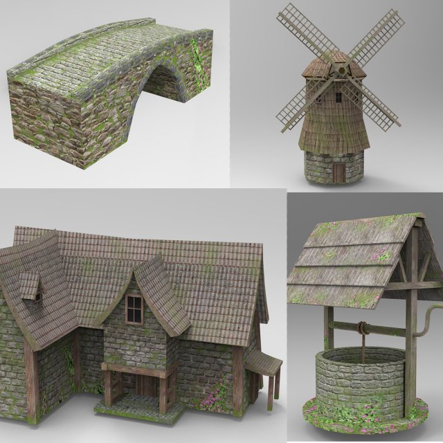 medieval buildings Model 3D .c4d .max .obj .3ds .fbx .stl .blend