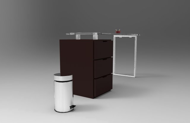 crystal desk with pencils and metal trash can escritorio de cristal 3D Model .c4d .max .obj .3ds .fbx .stl .blend 