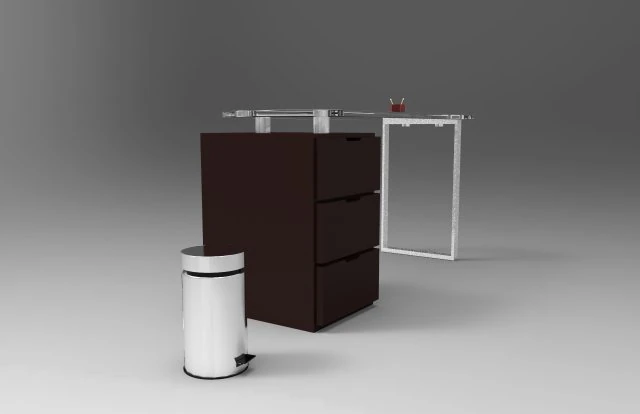 scrivania in cristallo con matite e cestino in metallo escritorio de cristal Modello 3D .c4d .max .obj .3ds .fbx .stl .blend 