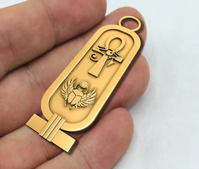 Cartouch Scarab Ankh Pendant Pharaonic Inscriptions 3D Print Model .c4d .max .obj .3ds .fbx .stl .blend