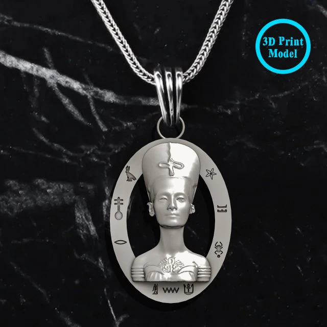 Nefertiti Queen Pendant Ancient Necklaces Pharaonic Egypt 3D Print Model .c4d .max .obj .3ds .fbx .stl .blend 