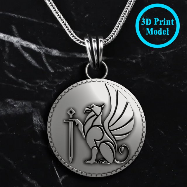 Griffin Hawk Lion Ancient Pendant 3Dプリントモデル .c4d .max .obj .3ds .fbx .stl .blend 