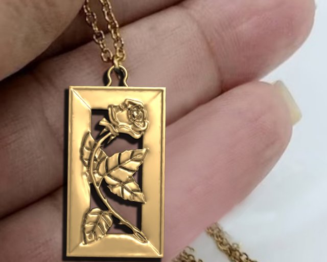 ROSE BRANCH FRAME PENDANT 3D Print Model .c4d .max .obj .3ds .fbx .stl .blend 