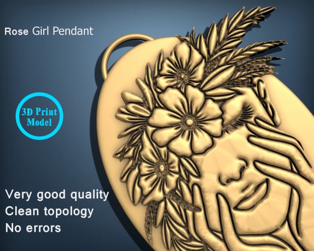 Rose Girl Pendant 3D printmodel .c4d .max .obj .3ds .fbx .stl .blend