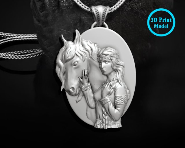 Girl with horse pendant Model do druku 3D .c4d .max .obj .3ds .fbx .stl .blend 