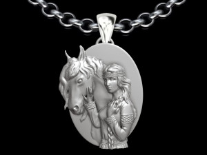 Girl with horse pendant Model do druku 3D