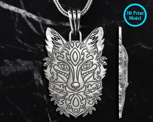 Liontin Serigala Model Cetak 3D .c4d .max .obj .3ds .fbx .stl .blend