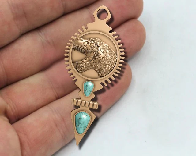 DINOSAUR PENDANT WITH AMERICAN TURQUOISE 3D Print Model .c4d .max .obj .3ds .fbx .stl .blend 