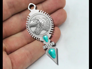 DINOSAUR PENDANT WITH AMERICAN TURQUOISE 3D Print Model