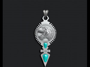 DINOSAUR PENDANT WITH AMERICAN TURQUOISE 3D Druckmodell