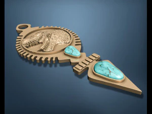 DINOSAUR PENDANT WITH AMERICAN TURQUOISE 3D Print Model