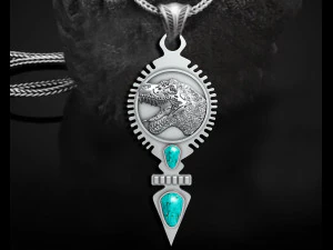 DINOSAUR PENDANT WITH AMERICAN TURQUOISE 3D Print Model