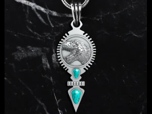 DINOSAUR PENDANT WITH AMERICAN TURQUOISE 3D Print Model
