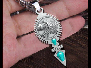 DINOSAUR PENDANT WITH AMERICAN TURQUOISE 3D Print Model