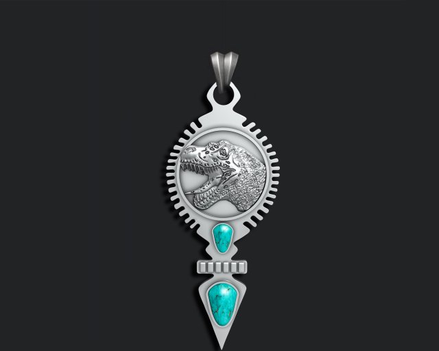 DINOSAUR PENDANT WITH AMERICAN TURQUOISE Model do druku 3D .c4d .max .obj .3ds .fbx .stl .blend 