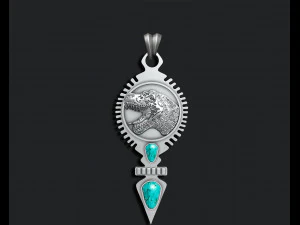 DINOSAUR PENDANT WITH AMERICAN TURQUOISE 3D Print Model