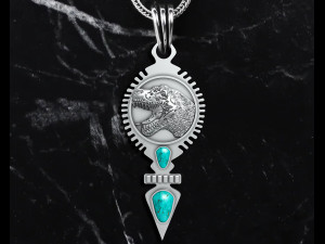 DINOSAUR PENDANT WITH AMERICAN TURQUOISE Model do druku 3D