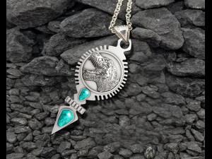 DINOSAUR PENDANT WITH AMERICAN TURQUOISE Model do druku 3D