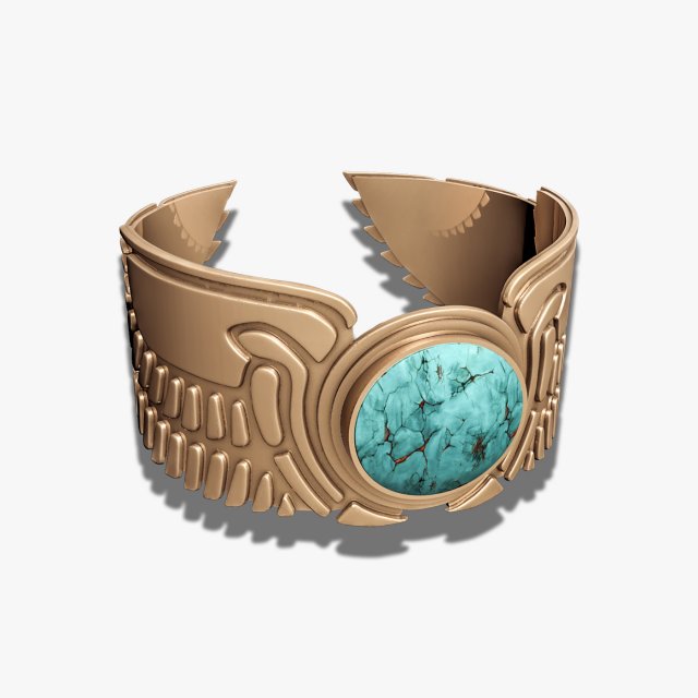Wing Pharaonic bracelet with American Turquoise 3D 打印模型 .c4d .max .obj .3ds .fbx .stl .blend