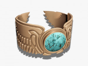 Wing Pharaonic bracelet with American Turquoise 3D Print Model