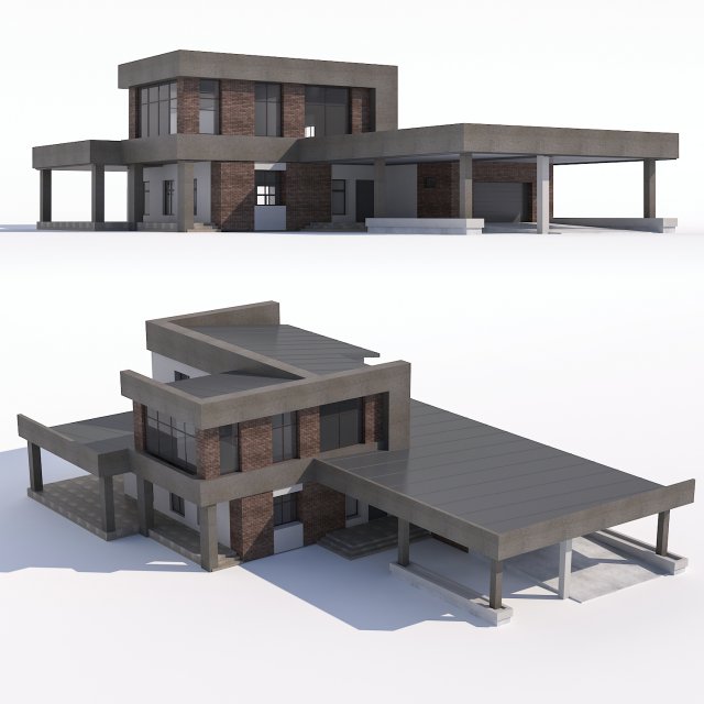 modern two-story house with attached garage and carport 3D 模型 .c4d .max .obj .3ds .fbx .stl .blend 