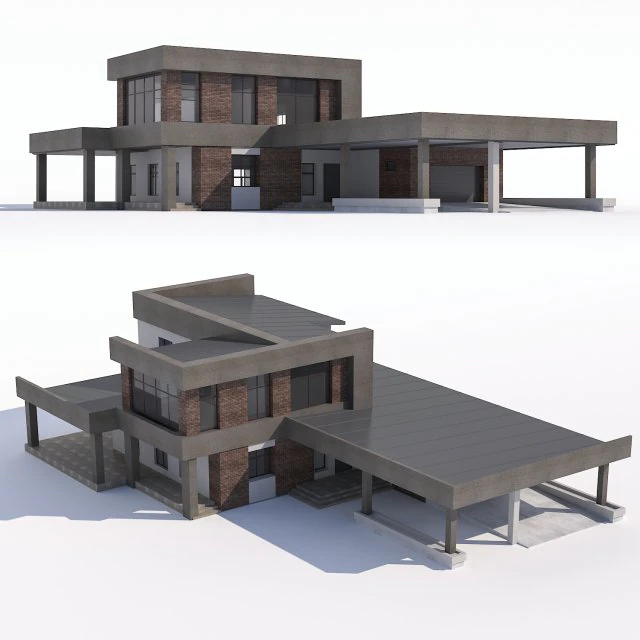 modern two-story house with attached garage and carport 3D Model .c4d .max .obj .3ds .fbx .stl .blend 