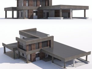 modern two-story house with attached garage and carport 3Dモデル