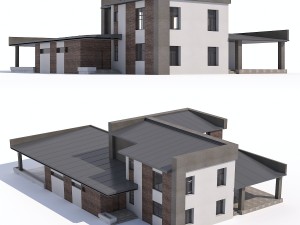 modern two-story house with attached garage and carport 3D 模型