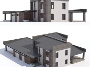 modern two-story house with attached garage and carport 3D Model