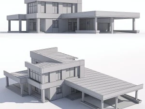 modern two-story house with attached garage and carport 3D Model