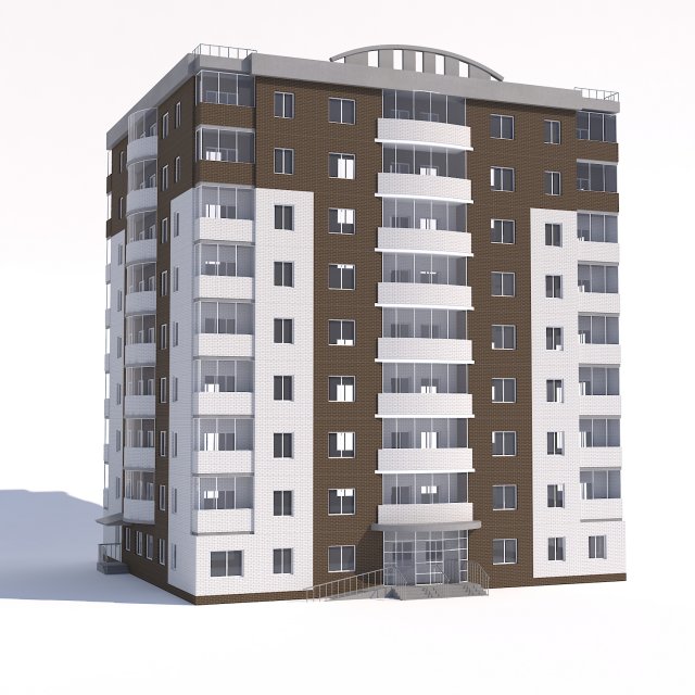 nine-storey apartment building 3D Model .c4d .max .obj .3ds .fbx .stl .blend 