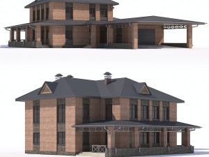 two-storey country house with attached garage and carport 3Dモデル