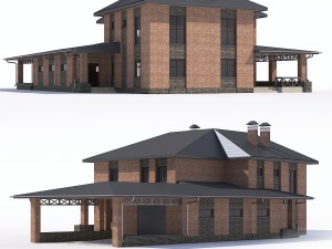 two-storey country house with attached garage and carport Modelo 3D