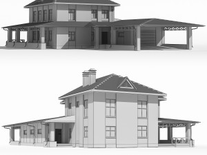 two-storey country house with attached garage and carport Modelo 3D