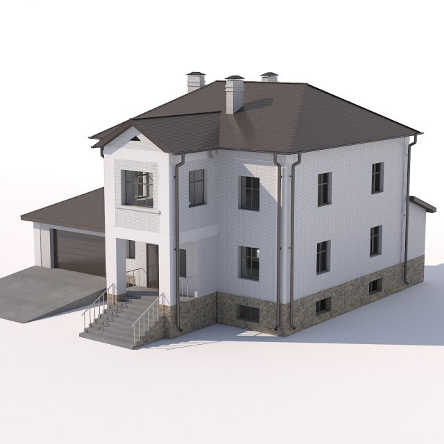 two-storey country house with attached garage 3D 模型 .c4d .max .obj .3ds .fbx .stl .blend 