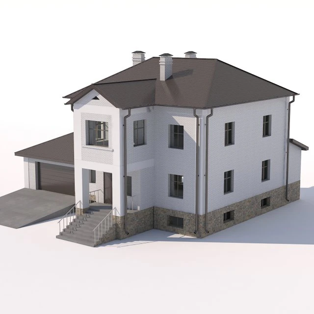 two-storey country house with attached garage 3D Model .c4d .max .obj .3ds .fbx .stl .blend 