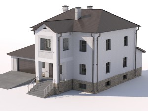 two-storey country house with attached garage 3D 모델