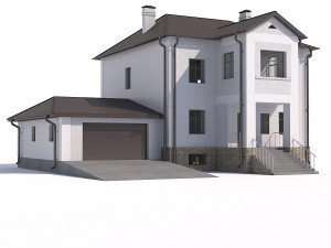 two-storey country house with attached garage 3D 模型
