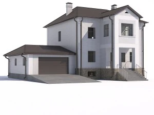 two-storey country house with attached garage 3D Model