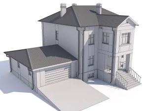 two-storey country house with attached garage 3D Model