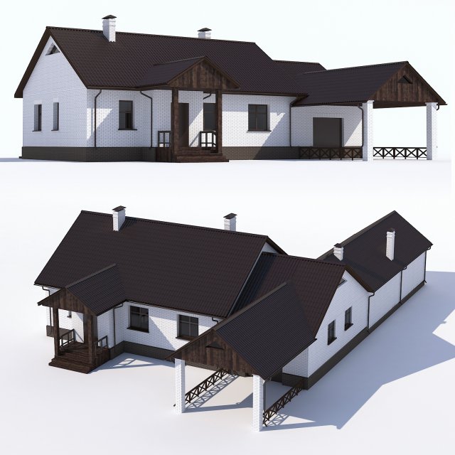 one-storey house with garage and porch 3D Модель .c4d .max .obj .3ds .fbx .stl .blend