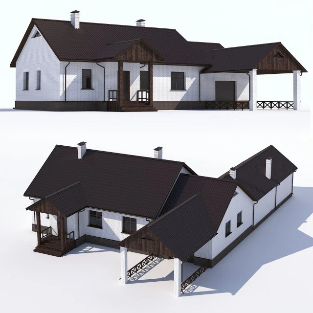 one-storey house with garage and porch 3D Model .c4d .max .obj .3ds .fbx .stl .blend 