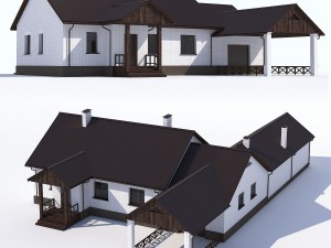 one-storey house with garage and porch 3D 모델