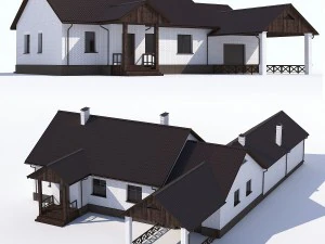 Dom parterowy z garażem i werandą Model 3D